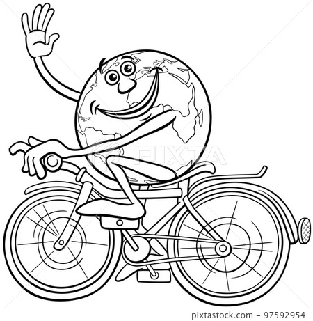 cartoon Earth riding a bicycle coloring page cartoon Earth riding a bicycle coloring page 97592954