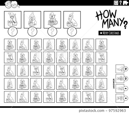 how many Christmas animals counting game coloring page how many Christmas animals counting game coloring page 97592963