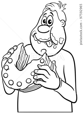 cartoon man gorging on a delicious cake coloring page 97592965