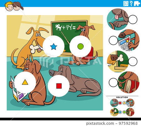 match pieces task with cartoon dogs animal characters 97592968