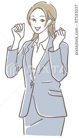 A woman in a suit that makes a guts pose A woman in a suit that makes a guts pose 97593037