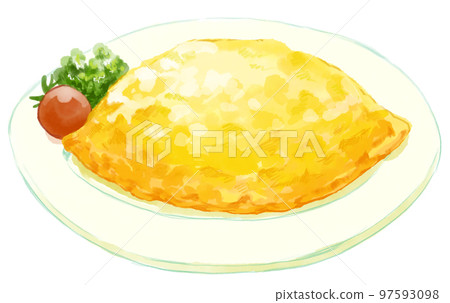 Watercolor illustration of plump and delicious omurice 97593098