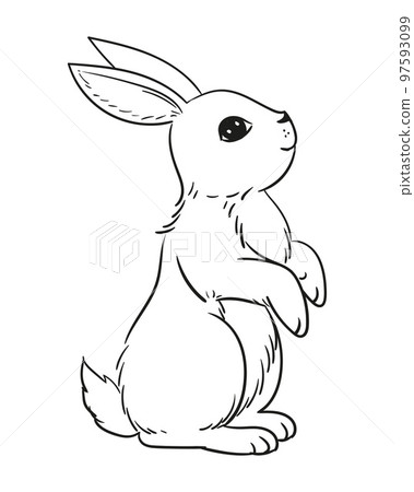 Various cute bunnies, spring, easter bunny in sketch style. Rabbit sits, sleeps and jumps vector illustration isolated on white. Doodle style, hand drawing, graphic. 97593099
