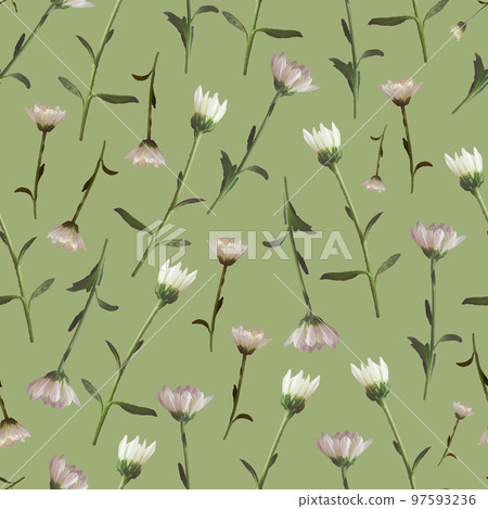 Photo and Digital Seamless Pattern with Nature Chrysanthemums Flowers. Digital Mixed Media Artwork. Endless Motif for Textile Decor and Design. Photo and Digital Seamless Pattern with Nature Chrysanthemums Flowers. Digital Mixed Media Artwork. Endless Motif for Textile Decor and Design. 97593236