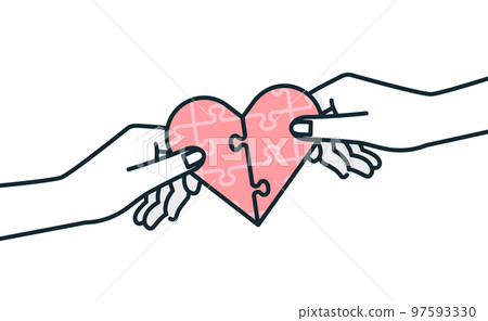 心臟拼圖的插圖。一個提醒我們我們的想法已經傳達的插圖。 心臟拼圖的插圖。一個提醒我們我們的想法已經傳達的插圖。 97593330