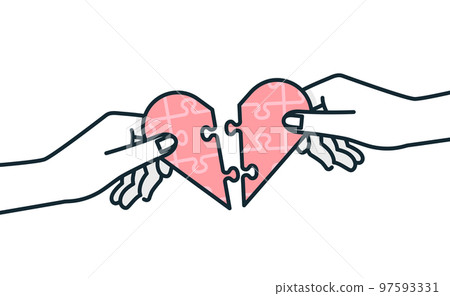 An image of cuddling. Vector illustration material that puts the pieces of the heart together. 97593331