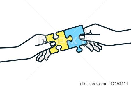 拼圖塊。一起處理和解決問題的圖像的插圖。 97593334