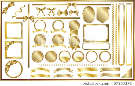 Luxury material set of gold ribbon, medal and frame 97593376