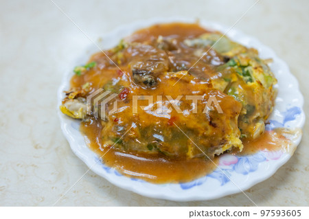 Oyster omelette Taiwan famous street market food Oyster omelette Taiwan famous street market food 97593605