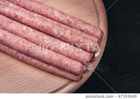 Homemade sausages. Sausages in natural casing. Raw BBQ sausages 97593609