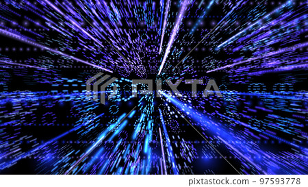 一個巨大的元宇宙，光的連接在這裡閃耀。一條光帶匯聚到一個消失點。 97593778