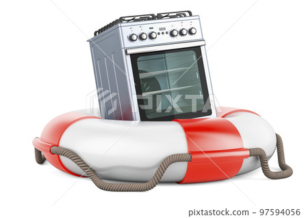 Gas range with lifebelt, 3D rendering Gas range with lifebelt, 3D rendering 97594056