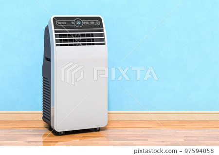 Portable Air Conditioner in room near wall, 3D rendering Portable Air Conditioner in room near wall, 3D rendering 97594058