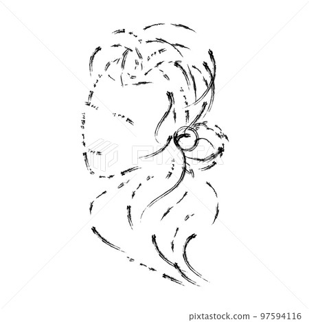 Grunge silhouette of pretty young woman head in three-quarter turn. Rough lines, quick sketch style. 97594116