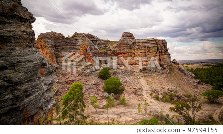 Abstract Rock formation in Isalo national park at sunset, Madagascar Abstract Rock formation in Isalo national park at sunset, Madagascar 97594155