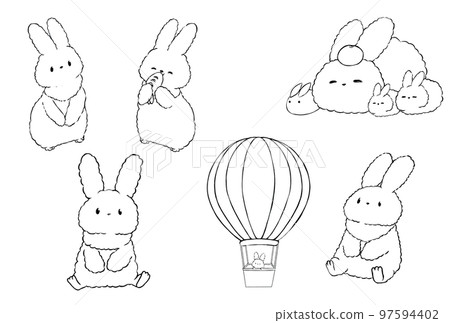 Value set: rabbit illustration material (line drawing) 97594402