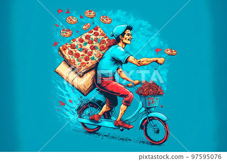 Occupation of courier carrying pizza on moped to customer food delivery business Occupation of courier carrying pizza on moped to customer food delivery business 97595076