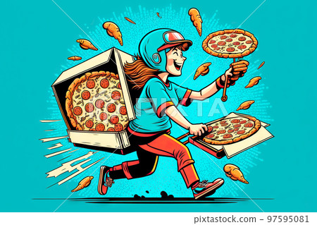 Occupation of courier carrying pizza to customers in bag business food delivery Occupation of courier carrying pizza to customers in bag business food delivery 97595081
