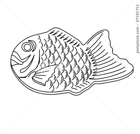 Hand drawn asian food. Vector illustration of bungeoppang. Fish shaped waffle. Japanese taiyaki confection. Hand drawn asian food. Vector illustration of bungeoppang. Fish shaped waffle. Japanese taiyaki confection. 97595753