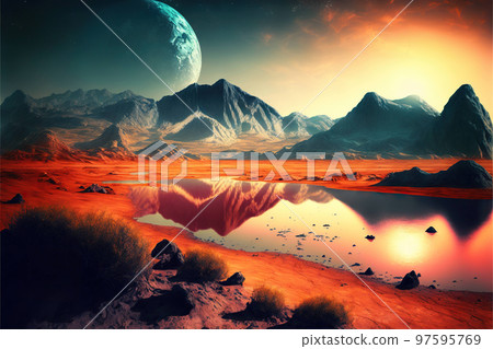 Extraterrestrial beautiful landscape of alien planet 97595769