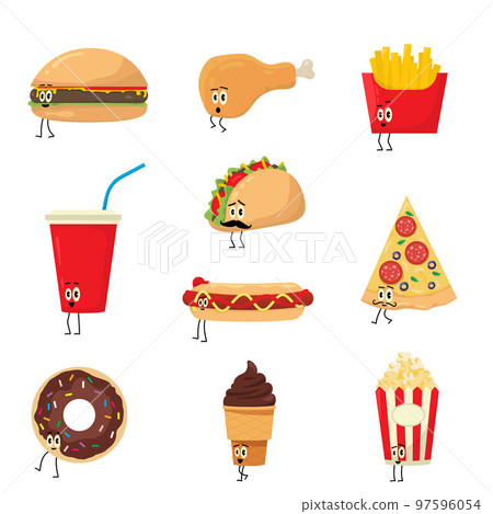 Fast Food Set. Vector collection of fast food icons in cartoon style. 97596054