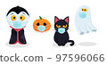 cartoon set of halloween characters with masks 97596066