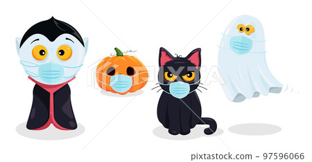 cartoon set of halloween characters with masks cartoon set of halloween characters with masks 97596066