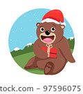 bear with a santa hat sitting outdoors 97596075