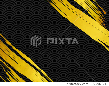 Abstract background of brush strokes and Qinghai wave pattern Horizontal position black & gold watercolor style 97596121