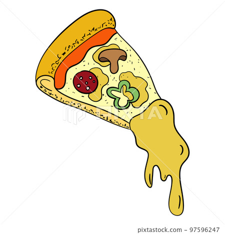 a slice of pizza with cheese. vector illustration 97596247