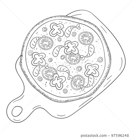pizza on the board line art vector 97596248