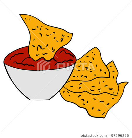 Nachos chips with sauce. A traditional dish of Mexican Cuisine. 97596256