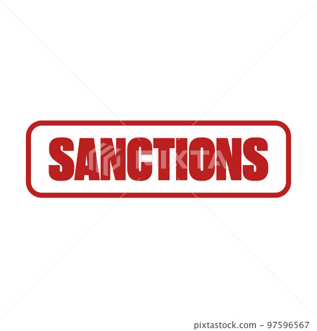 Sanctions red label and badge, button, stamp isolated on white background. Sanctions sticker 97596567