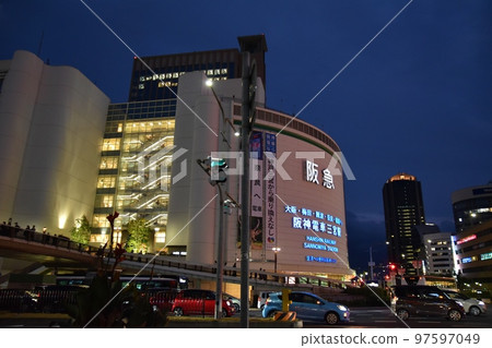 In front of Sannomiya Station on the Hanshin Electric Railway at night, Hyogo 97597049