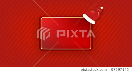 Blank red christmas banner with button and santa hat isolated on red background. Vector horizontal Christmas greeting card, poster and label design template. Christmas social media post template Blank red christmas banner with button and santa hat isolated on red background. Vector horizontal Christmas greeting card, poster and label design template. Christmas social media post template 97597145