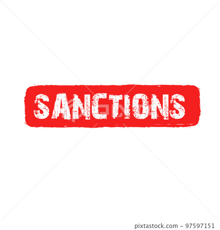Sanctions red label and badge, button, stamp isolated on white background. Sanctions sticker 97597151