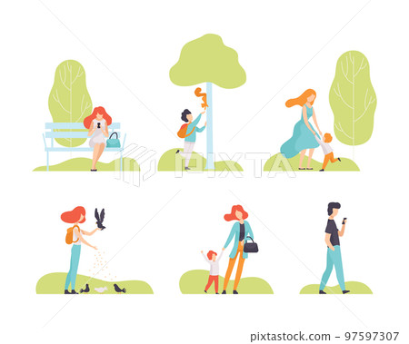 People Characters Resting in Park Having Weekend Vector Set. People Characters Resting in Park Having Weekend Vector Set. 97597307