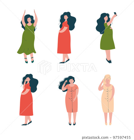 Pregnant Woman Lifestyle with Happy Expectant Mother During Pregnancy Vector Set 97597455