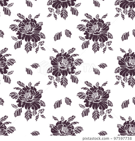 Seamless pattern, hand drawn silhouette peonies on a white background. Floral vintage background, textile, vector Seamless pattern, hand drawn silhouette peonies on a white background. Floral vintage background, textile, vector 97597738