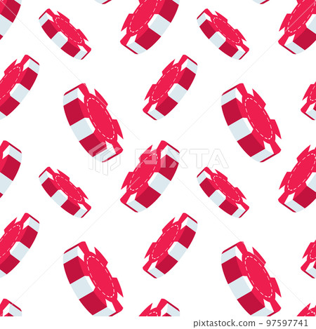Casino background, red playing chips on a white background. Seamless pattern, vector Casino background, red playing chips on a white background. Seamless pattern, vector 97597741