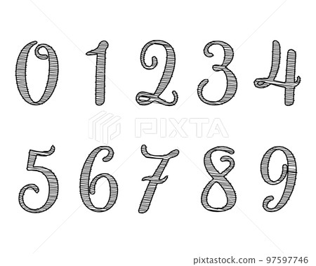 Numbers set, hand drawn hatched numbers from 0 to 9. Illustration, vector Numbers set, hand drawn hatched numbers from 0 to 9. Illustration, vector 97597746