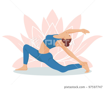 Girl in a yoga pose on the background of a lotus, meditation. Lifestyle concept. Illustration, vector Girl in a yoga pose on the background of a lotus, meditation. Lifestyle concept. Illustration, vector 97597747