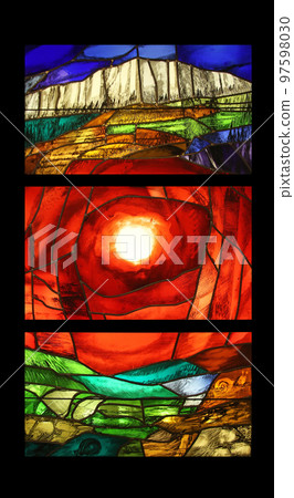 View the elements of life, detail of stained glass window by Sieger Koder in Benediktbeuern Abbey, Germany View the elements of life, detail of stained glass window by Sieger Koder in Benediktbeuern Abbey, Germany 97598030