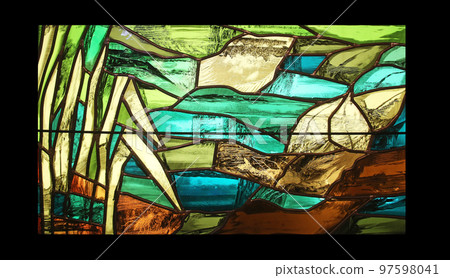 View the elements of life, detail of stained glass window by Sieger Koder in Benediktbeuern Abbey, Germany 97598041