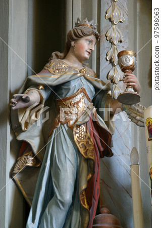 St. Barbara statue on the main altar at St. Catherine of Alexandria Church in Samarica, Croatia 97598063
