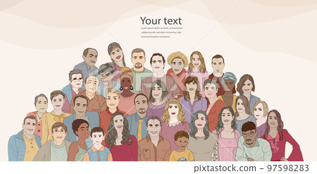 Banner - cover or poster copy space with group of volunteer multicultural people - editable template. Nonprofits association. Charity and solidarity donation concepts.Community. NGO. Aid Banner - cover or poster copy space with group of volunteer multicultural people - editable template. Nonprofits association. Charity and solidarity donation concepts.Community. NGO. Aid 97598283