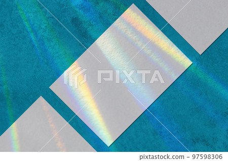 Three empty horizontal rectangle poster mockup on blue background Three empty horizontal rectangle poster mockup on blue background 97598306