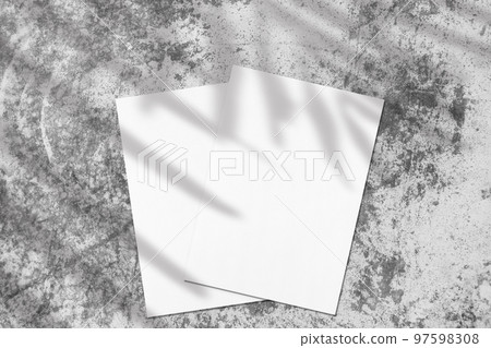 Two empty white rectangle poster diagonal mockups with palm shadow Two empty white rectangle poster diagonal mockups with palm shadow 97598308