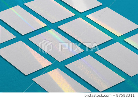 Many empty horizontal rectangle poster mockup on mint blue background 97598311