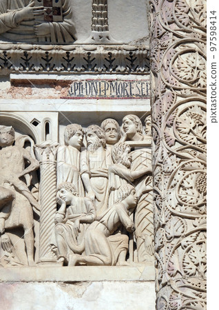 Scenes from life St John the Baptist, Cathedral in Pisa, Italy. Unesco World Heritage Site. 97598414